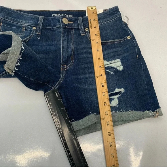 Maurice Boyfriend Denim Shorts Woman 6  Distress Blue Mid Rise Beach Vacation - Picture 8 of 10
